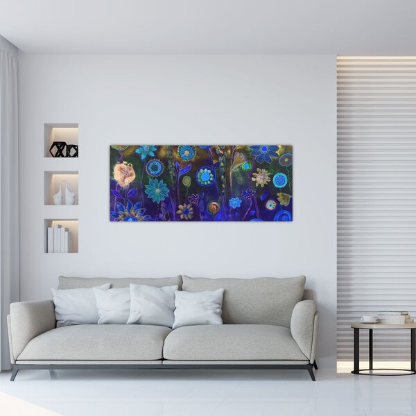 Tablou - Flori albastru închis (120x50 cm)