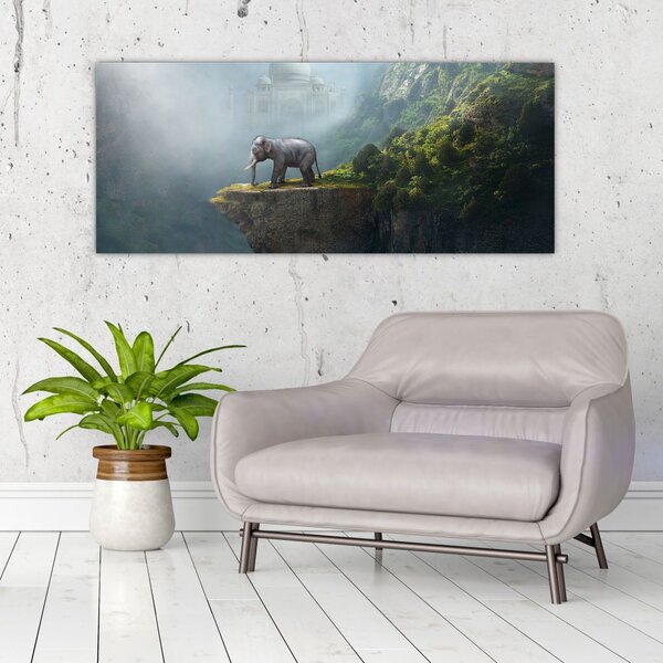 Tablou - Elefant în vârful Taj Mahalului (120x50 cm)