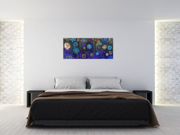 Tablou - Flori albastru închis (120x50 cm)
