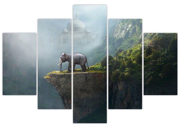 Tablou - Elefant în vârful Taj Mahalului (150x105 cm)