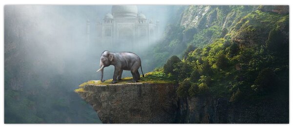 Tablou - Elefant în vârful Taj Mahalului (120x50 cm)