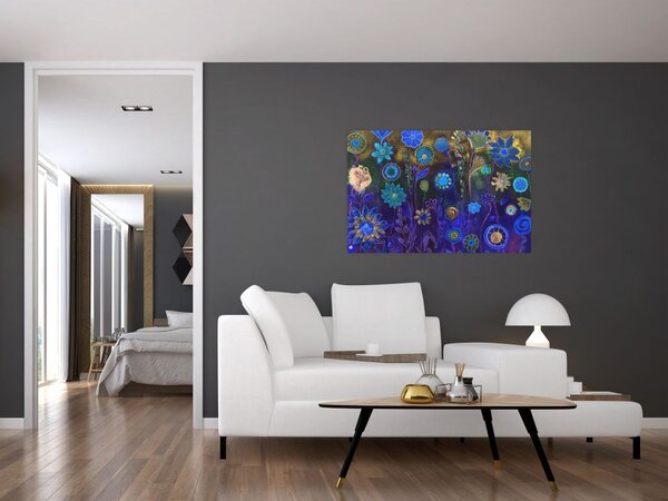 Tablou - Flori albastru închis (90x60 cm)