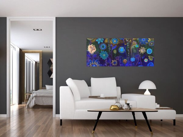 Tablou - Flori albastru închis (120x50 cm)