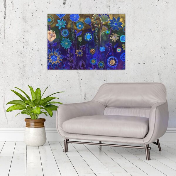 Tablou - Flori albastru închis (70x50 cm)