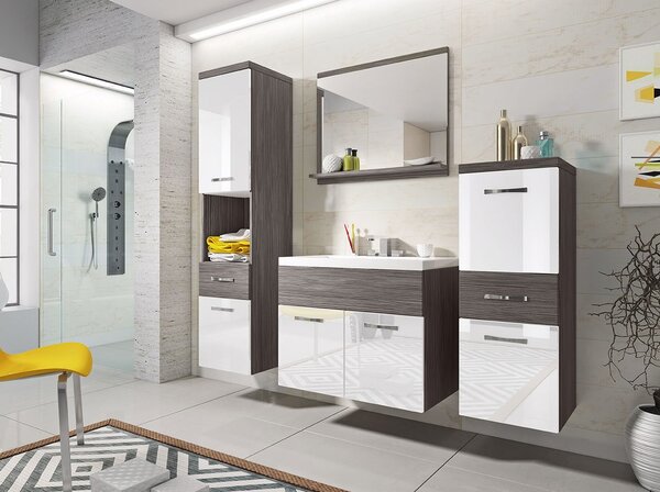 Mobilier pentru baie Lunara (bodega + alb lucios) (fără sifon, fără baterie, cu lavoar). 1053654