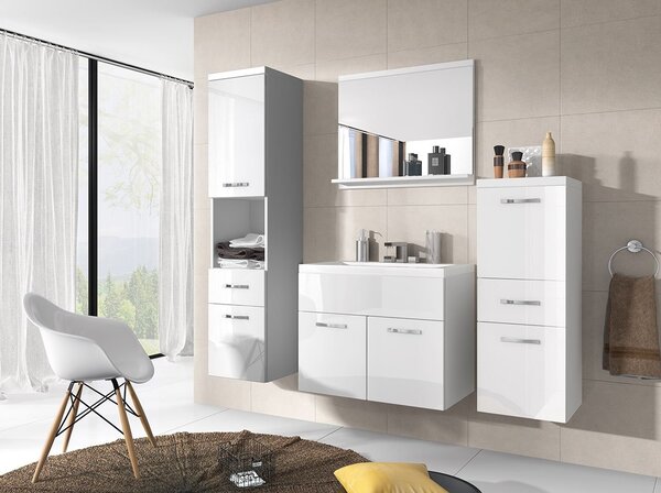Mobilier pentru baie Lunara (alb + alb lucios) (fără sifon, fără baterie, cu lavoar). 1053653