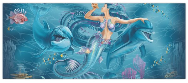 Tablou - Sirenă cu delfini (120x50 cm)