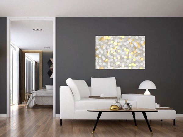 Tablou - Hexagoane alb - auriu (90x60 cm)