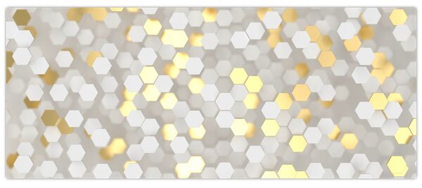 Tablou - Hexagoane alb - auriu (120x50 cm)