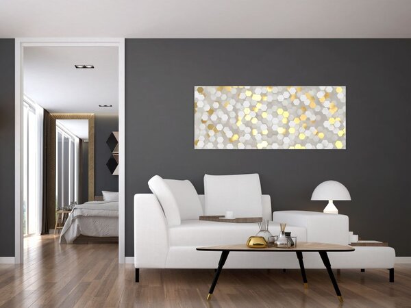 Tablou - Hexagoane alb - auriu (120x50 cm)