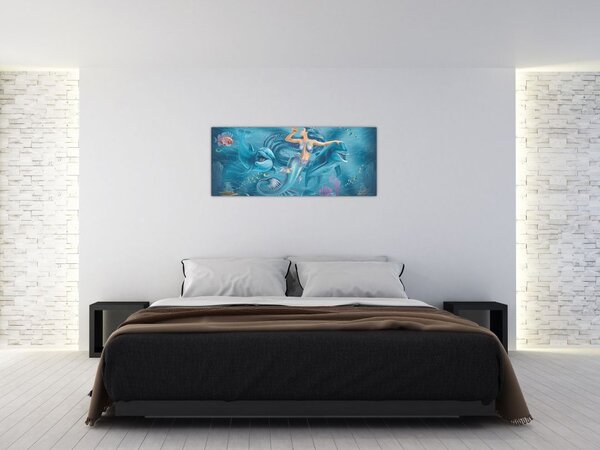 Tablou - Sirenă cu delfini (120x50 cm)