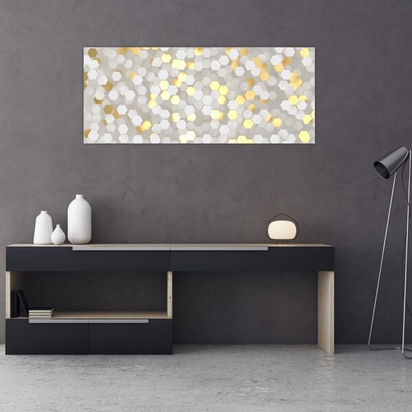 Tablou - Hexagoane alb - auriu (120x50 cm)