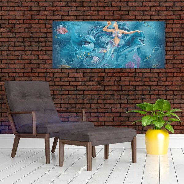 Tablou - Sirenă cu delfini (120x50 cm)