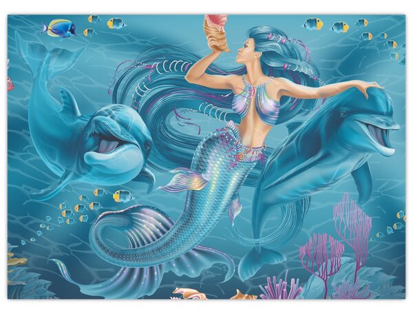 Tablou - Sirenă cu delfini (70x50 cm)