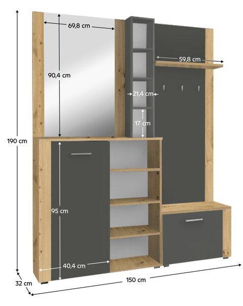 Set mobilier hol Fulgores (stejar artisan + grafit). 1119725
