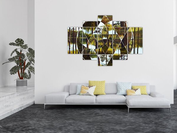 Tablou - Colaj geometric pe fundalul pădurilor nordice (150x105 cm)