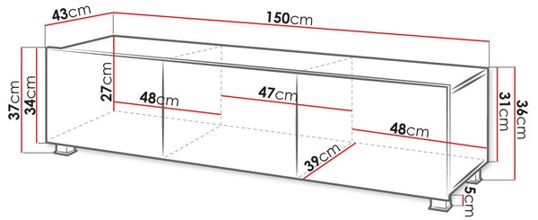 Masă TV/Dulap Brenali 150 BR04 (Alb + Alb lucios ). 1053839