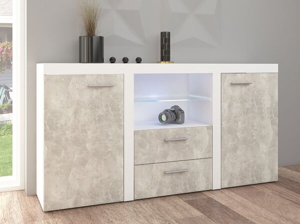 Comodă combinată Rokara (Alb + beton deschis) (fără iluminat). 1053862