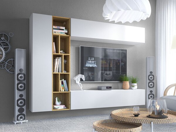Mobilier living Londria (Alb + Alb + stejar artisan). 1053939