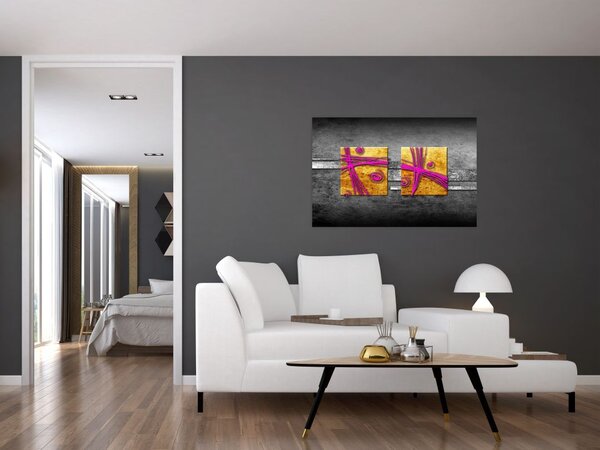 Tablou - Pătratr colorate pe fond negru (90x60 cm)