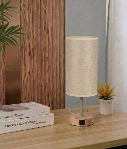 Brilagi - Lampă de masă TABLON cu port USB 1xE27/25W/230V stejar/bej