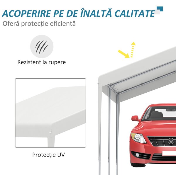 Outsunny Foișor 4x4m pentru Mașini și Bărci, Ideal pentru Nunti și Petreceri, Cort de Grădină din Oțel Galvanizat, Alb | Aosom Romania