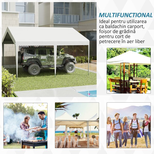 Outsunny Foișor 4x4m pentru Mașini și Bărci, Ideal pentru Nunti și Petreceri, Cort de Grădină din Oțel Galvanizat, Alb | Aosom Romania