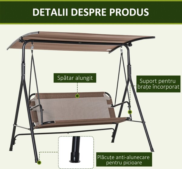 Balansoar de Gradina 3 Locuri Outsunny, Metal si Textilen, Maro 172x110x155cm | Aosom Romania