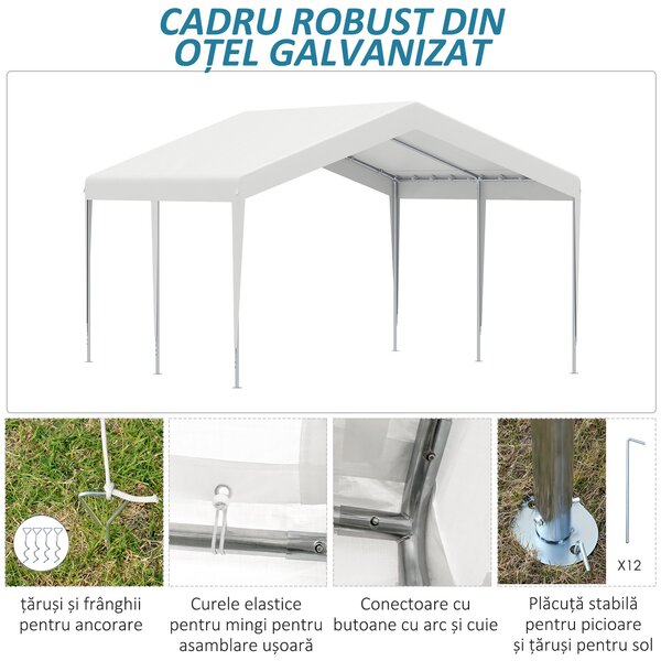 Outsunny Foișor 4x4m pentru Mașini și Bărci, Ideal pentru Nunti și Petreceri, Cort de Grădină din Oțel Galvanizat, Alb | Aosom Romania