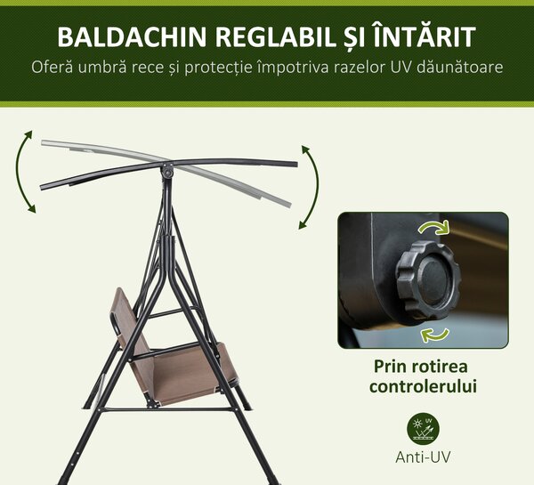Balansoar de Gradina 3 Locuri Outsunny, Metal si Textilen, Maro 172x110x155cm | Aosom Romania