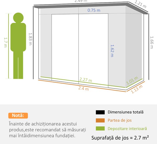 Outsunny Sopron de Gradina de 8 x 4FT Galvanizat Sopron din Metal