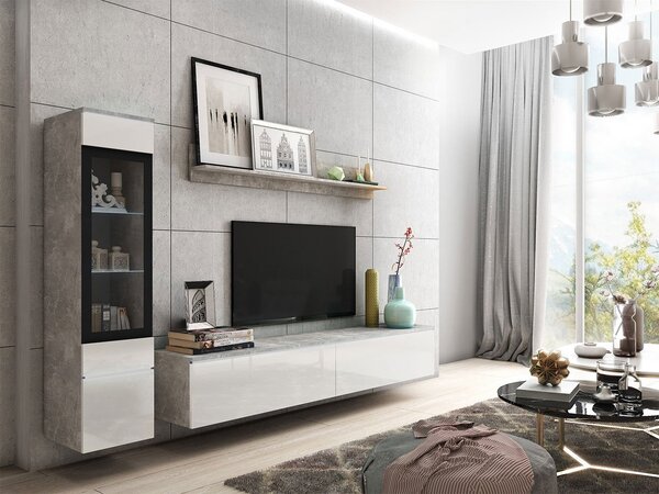 Mobilier living Selwyn I (beton + Alb lucios ) (fără iluminat). 1054028