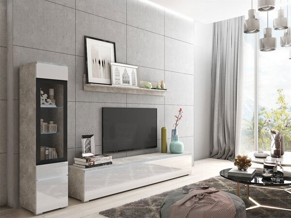 Mobilier living Selwyn I (beton + Alb lucios ) (fără iluminat). 1054028
