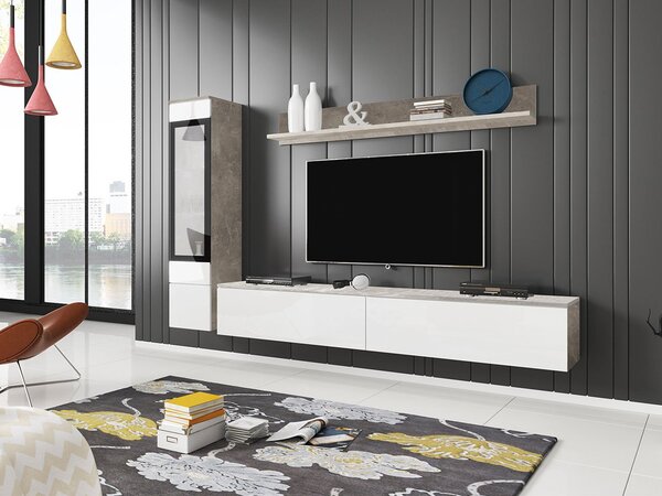 Mobilier living Selwyn I (beton + Alb lucios ) (fără iluminat). 1054028