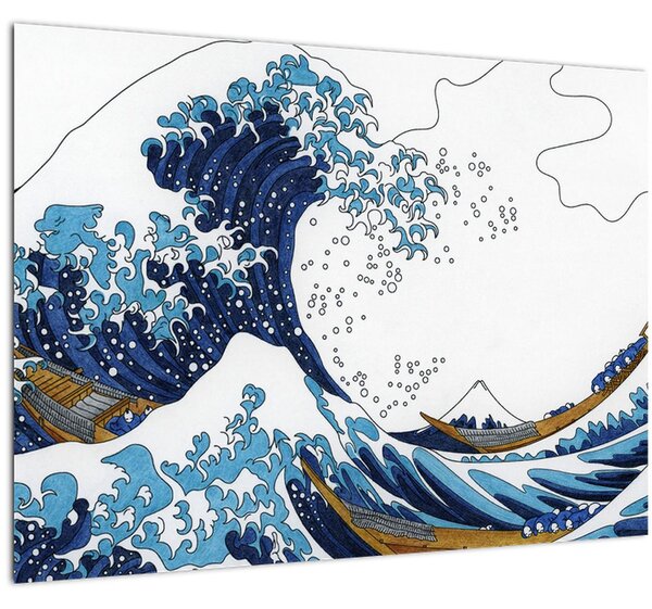 Tablou pe sticlă - Desen japonez, valuri (70x50 cm)