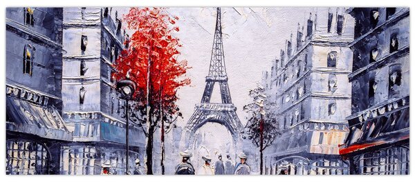 Tablou - Străzi din Paris, pictură în ulei (120x50 cm)