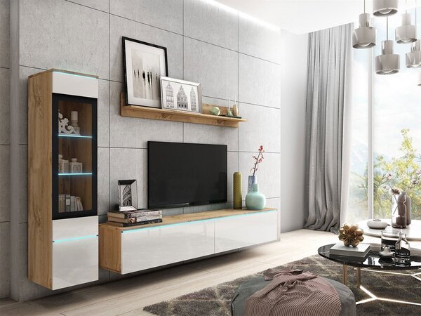Mobilier living Selwyn I (wotan + Alb lucios ) (iluminat LED Alb). 1054035