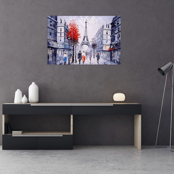 Tablou - Străzi din Paris, pictură în ulei (90x60 cm)
