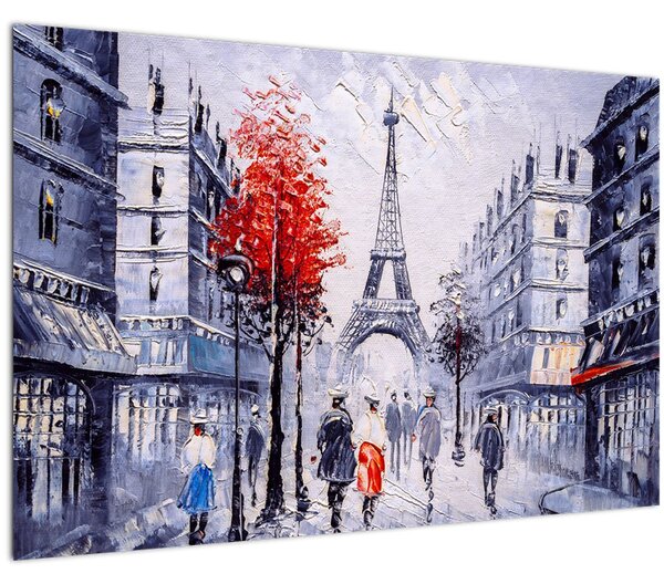 Tablou - Străzi din Paris, pictură în ulei (90x60 cm)