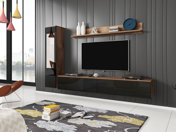 Mobilier living Selwyn I (wotan + Negru lucios ) (fără iluminat). 1054030