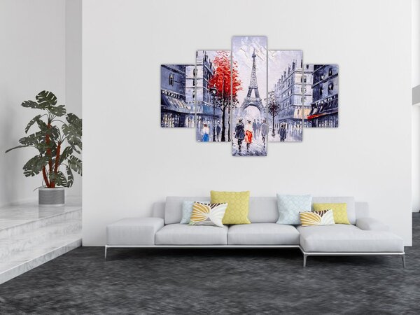 Tablou - Străzi din Paris, pictură în ulei (150x105 cm)