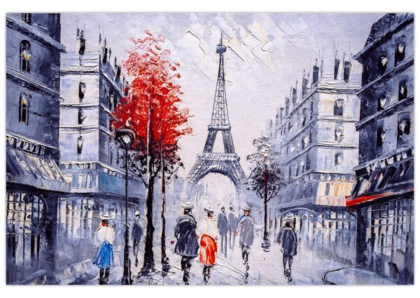 Tablou - Străzi din Paris, pictură în ulei (90x60 cm)