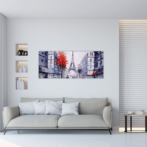 Tablou - Străzi din Paris, pictură în ulei (120x50 cm)