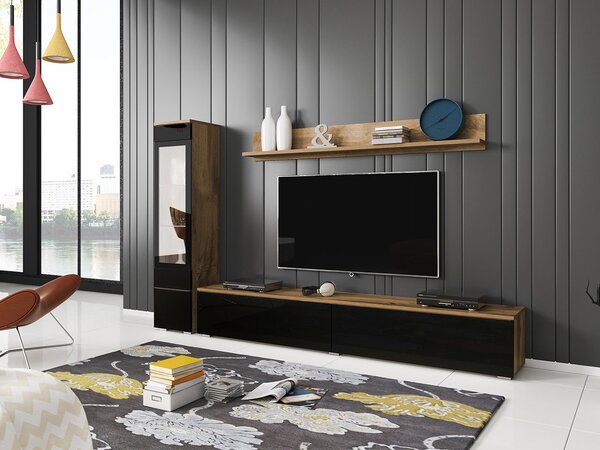 Mobilier living Selwyn I (wotan + Negru lucios ) (fără iluminat). 1054030