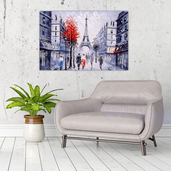 Tablou - Străzi din Paris, pictură în ulei (90x60 cm)