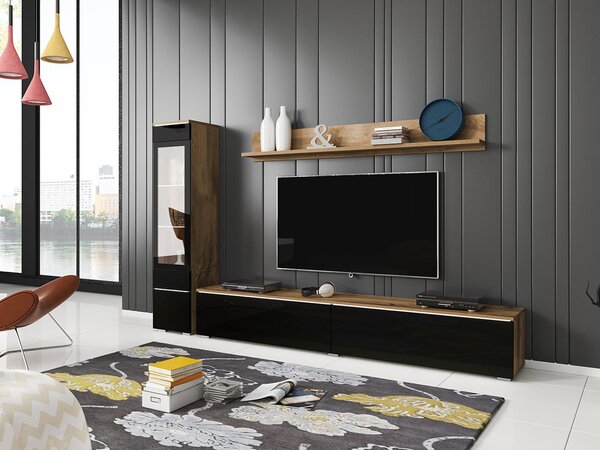 Mobilier living Selwyn I (wotan + Negru lucios ) (iluminat LED Alb). 1054033