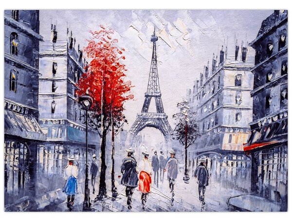 Tablou - Străzi din Paris, pictură în ulei (70x50 cm)