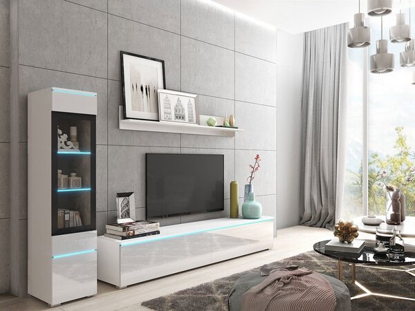 Mobilier living Selwyn I (Alb + Alb lucios ) (iluminat LED Alb). 1054032