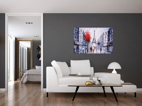 Tablou - Străzi din Paris, pictură în ulei (90x60 cm)