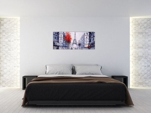 Tablou - Străzi din Paris, pictură în ulei (120x50 cm)